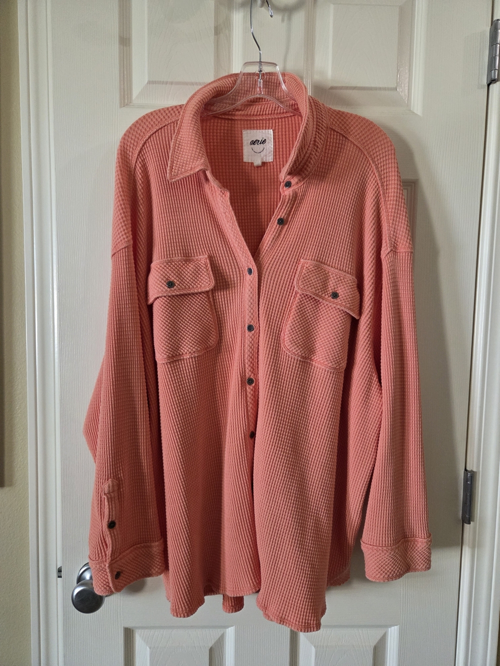 Aerie Lumber Jane Coral Waffle Knit, Oversized  Button-Up Shirt/Shacket